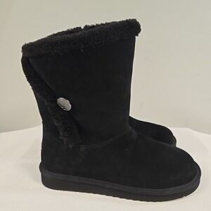 Koolaburra by UGG Black Suede Fur Lined Button Mid-Calf Shearling Boot Size 8
